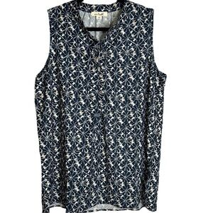 Simply Noelle blue‎ white tan split neck sleeveless blouse size L/XL (12-14)